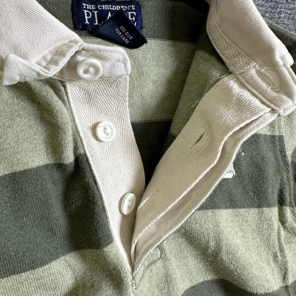 The Childrens Place Boys Green Striped Rugby Shirt Long Sleeve 18 Months